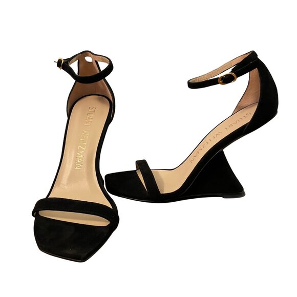 Stuart Weitzman Shoes - Stuart Weitzman Nudistrebel Sculptural Heel in Black Suede - Size 8